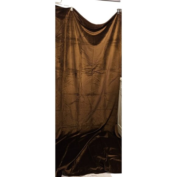 Pair Vintage Curtains Velvet Chocolate Brown 107x54" 100% Polyester - Picture 2 of 11